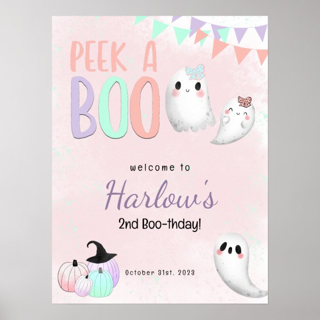 Peek a Boo Pastel Halloween Birthday Welcome  Poster (Front)