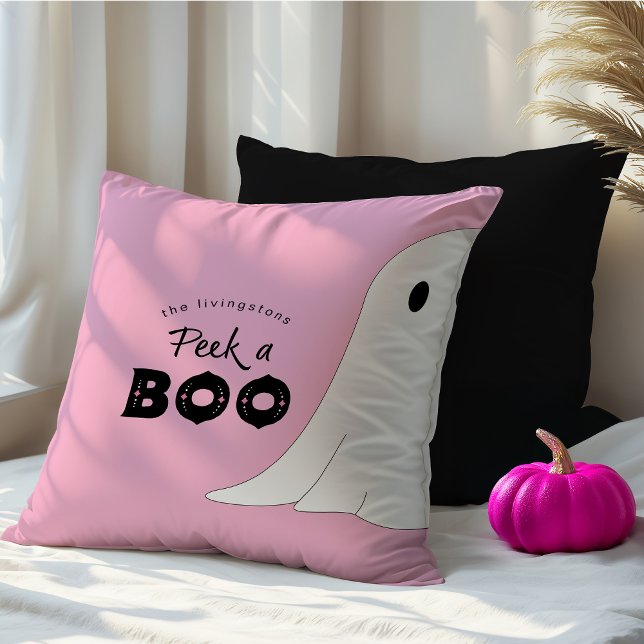 Peek a Boo Personalised Ghost Pink Halloween Cushion (Creator Uploaded)
