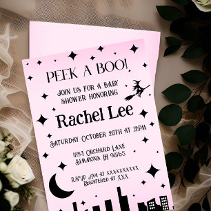 Peek a Boo Pink Halloween Baby Shower Invitation