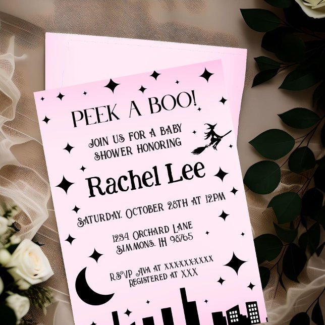 Peek a Boo Pink Halloween Baby Shower Invitation (Creator Uploaded)