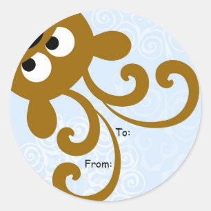 Peek a Boo Reindeer Christmas Tag, To: From: Classic Round Sticker