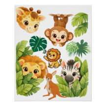 Peek-a-Boo Safari Friends Nursery Wall Art