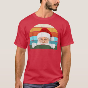 Peek a Boo Santa Christmas Tree Lights Xmas Teens T-Shirt
