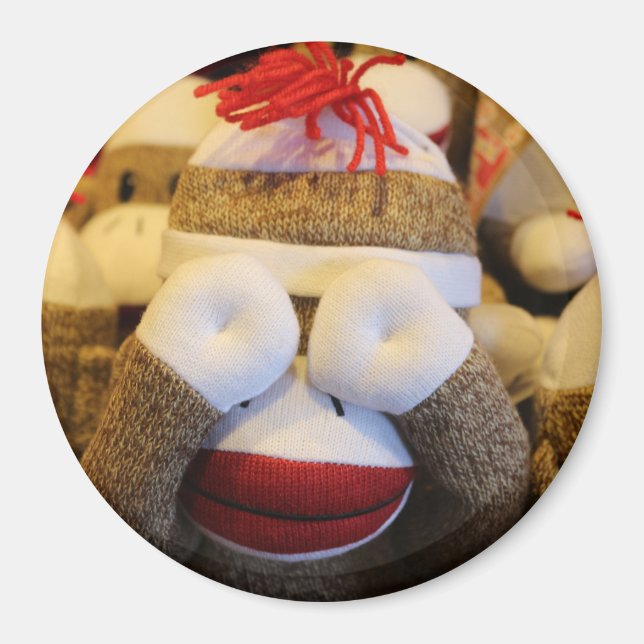 Peek-a-boo Sock Monkey Magnet (Front)