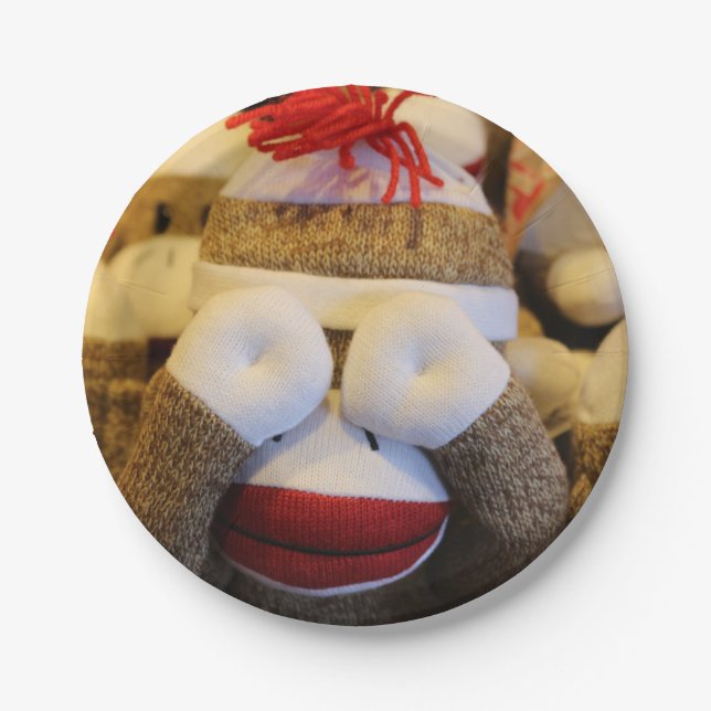Peek-a-boo Sock Monkey Paper Plate (Front)
