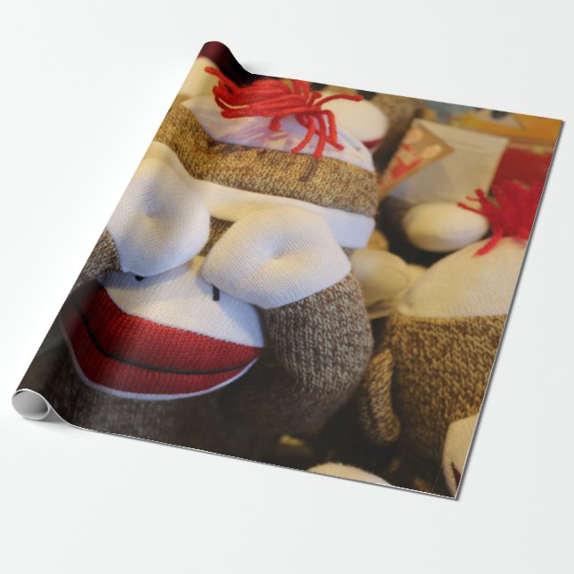 Peek-a-boo Sock Monkey Wrapping Paper (Unrolled)