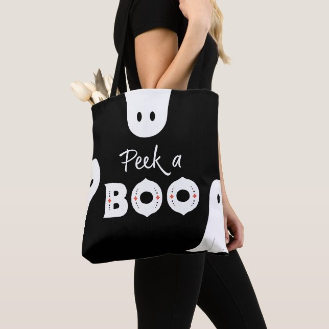 Peek A Boo Stylish Ghosts Halloween Tote Bag (Close Up)