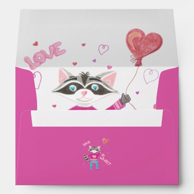 Peek-a-boo Valentine's Day racoon pink envelope (Back (Bottom))