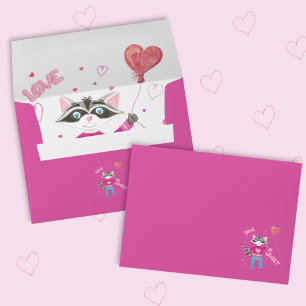 Peek-a-boo Valentine's Day racoon pink envelope