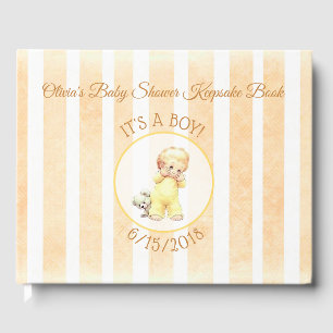 Peek a Boo Vintage Baby Boy Yellow Baby Shower Guest Book