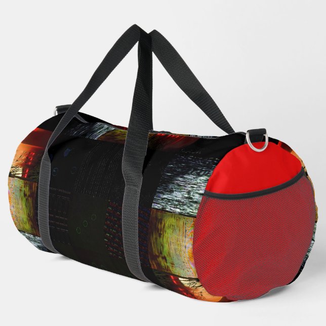 Peek Abstract Glitch Art Digital Distortion Grid Duffle Bag (Right Corner)