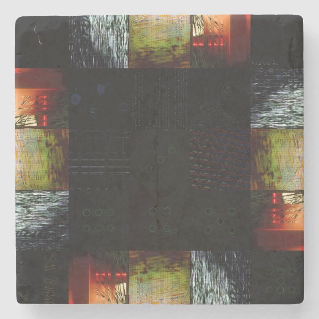 Peek Abstract Glitch Art Digital Distortion Grid Stone Coaster (Front)
