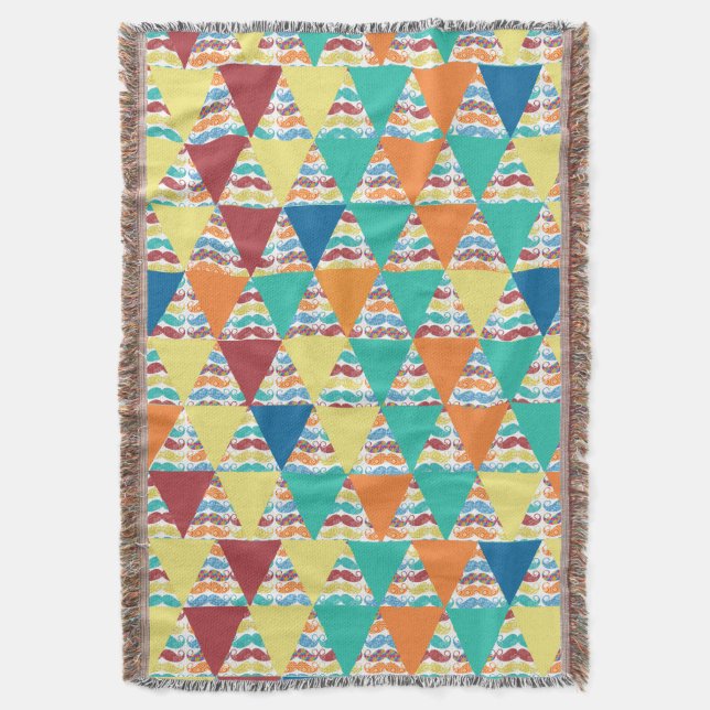 Peek Boo Moustache Mint Aqua Coral Modern Abstract Throw Blanket (Front Vertical)