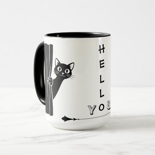 Peekaboo Black Cat Funny Mug (Front Left)