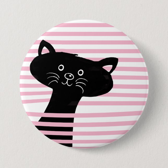 Peekaboo! Cute Black Cat Cartoon Button (Front)