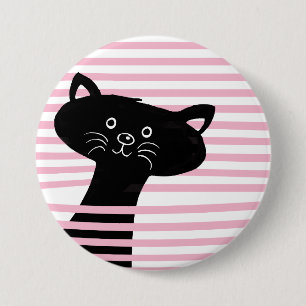 Peekaboo! Cute Black Cat Cartoon Button
