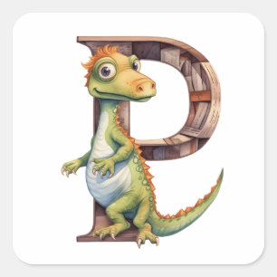 Peekaboo Dinosaur in the Letter P Square Sticker