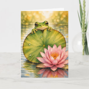 Peekaboo Frog Lily Pad Watercolor Blank Greeting Card