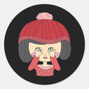 Peekaboo Girl Sloth Design Classic Round Sticker