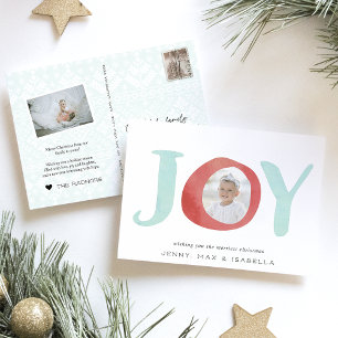 Peekaboo Joy   Cute Watercolor Photo Christmas Holiday Postcard
