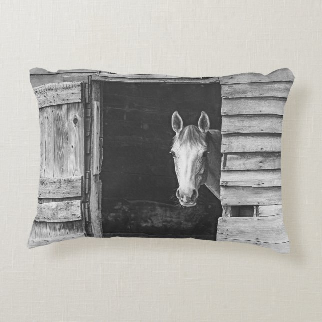 Peekaboo Mare Horse Rustic Farmhouse Decorative Cushion (Back)