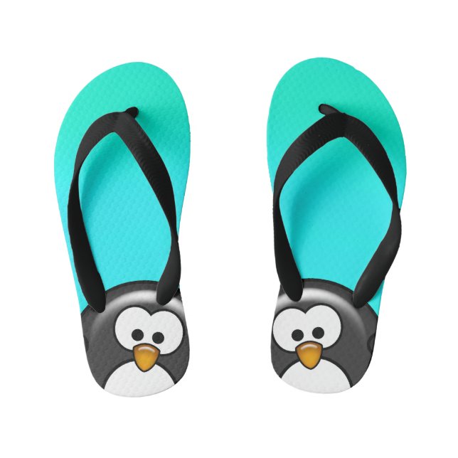 Peekaboo Penguin Aqua Kid's Flip Flops (Footbed)