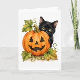 Peekaboo Pumpkin Patch Black Cat Watercolor Blank Card
