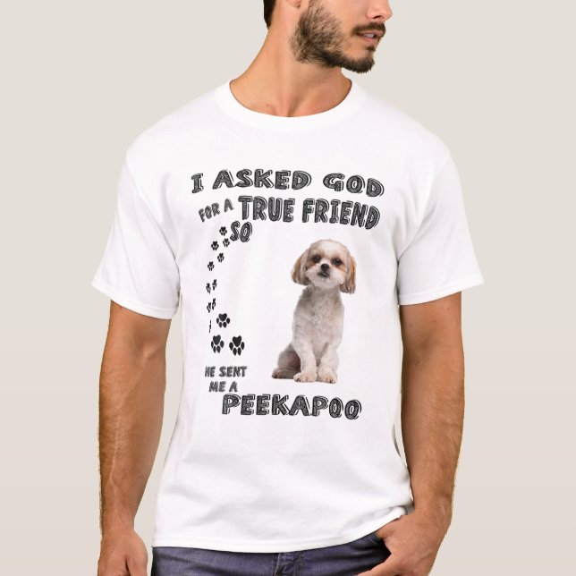 Peekapoo Saying Mum Dad Costume, Cute Poodle Pekin T-Shirt (Front)