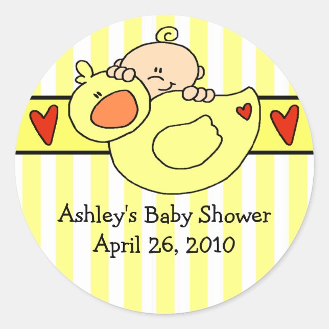 Peeking Baby & Duck Baby Shower Sticker (Front)