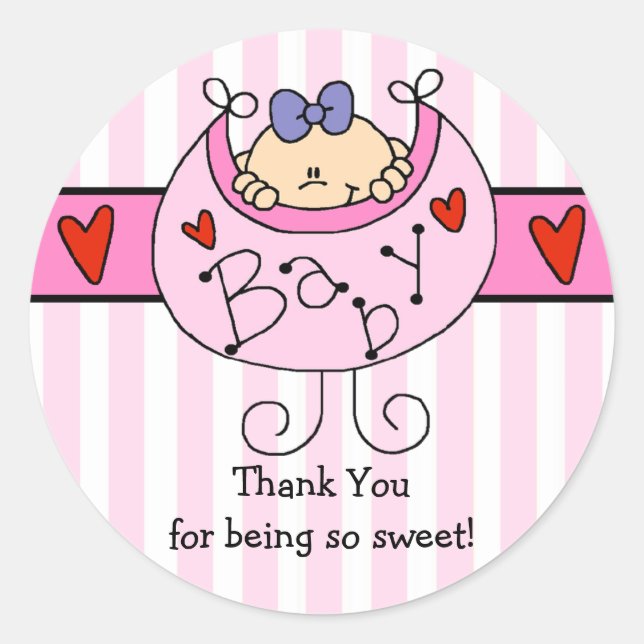 Peeking Baby Girl Baby Shower Sticker (Front)
