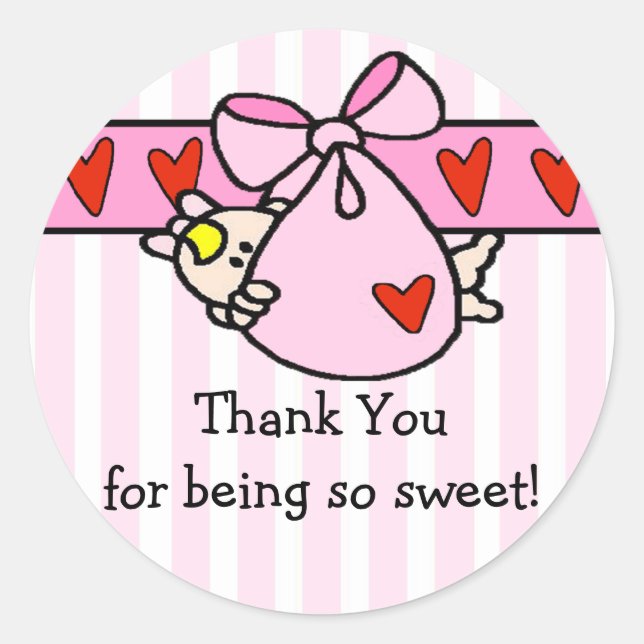Peeking Baby Girl Thank You Baby Shower Sticker (Front)