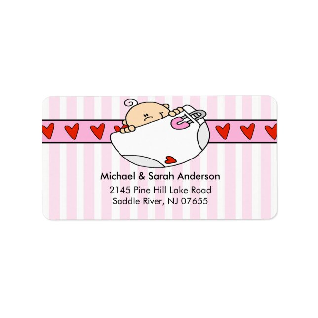 Peeking Baby Girl with Diaper Address Label (Front)