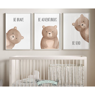 Peeking Bear Nursery Prints  Set of 3 Affirmations