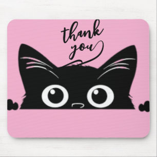 Peeking Black Cat Mouse Mat