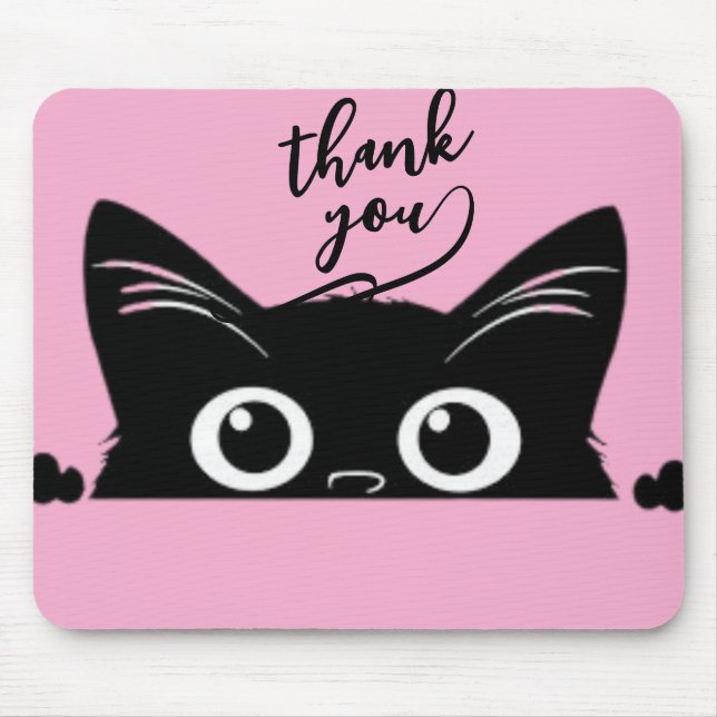 Peeking Black Cat Mouse Mat (Front)