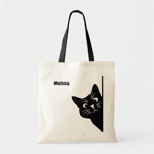 Peeking Black Cat Personalized Gift for Cat Lovers Tote Bag (Front)