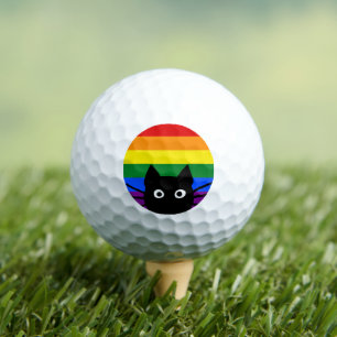 Peeking Black Cat Rainbow Flag Golf Balls