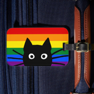 Peeking Black Cat Rainbow Flag Luggage Tag