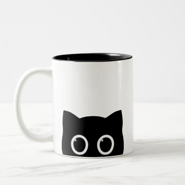 Peeking Black Cat Two-tone Mug (Left)