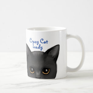 Peeking Black Cat w/Golden Eyes - Crazy Cat Lady Coffee Mug