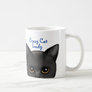 Peeking Black Cat w/Golden Eyes - Crazy Cat Lady Coffee Mug
