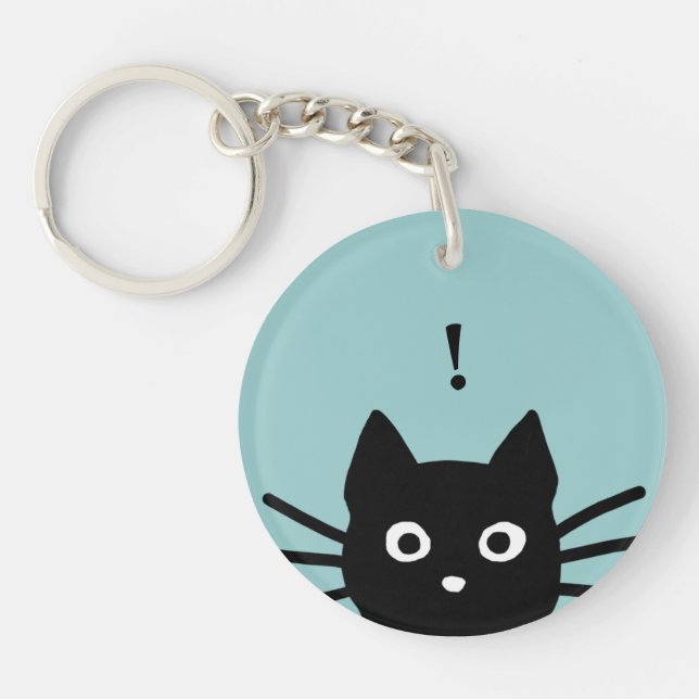Peeking Black Cat with Customisable Colour and Tex Key Ring (Front)
