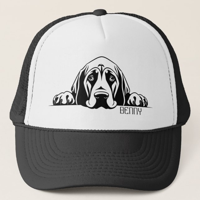 Peeking Bloodhound Dog. Personalise Trucker Hat (Front)