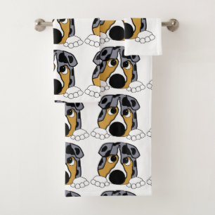 peeking blue merle aussie bath towel set