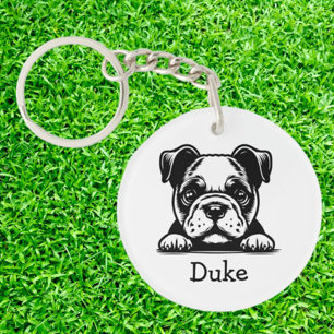 Peeking Boxer Terrier Puppy Personalised  Key Ring