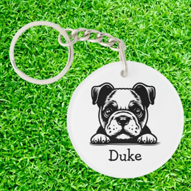 Peeking Boxer Terrier Puppy Personalized  Key Ring (Thoughtful Gifts for Boxer Dog Lovers)