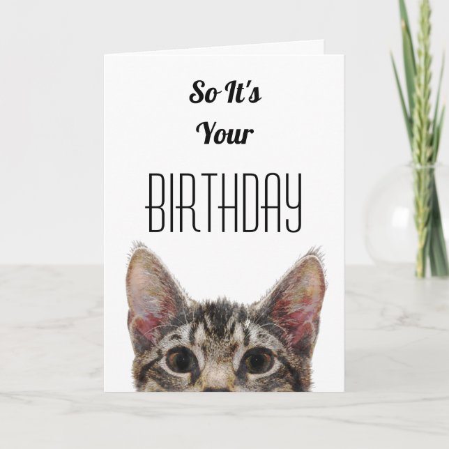 Peeking Brown Cat It's Your Birthday Card (Front)