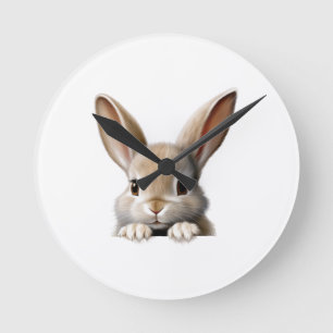 Peeking Bunny Rabbit Round Clock