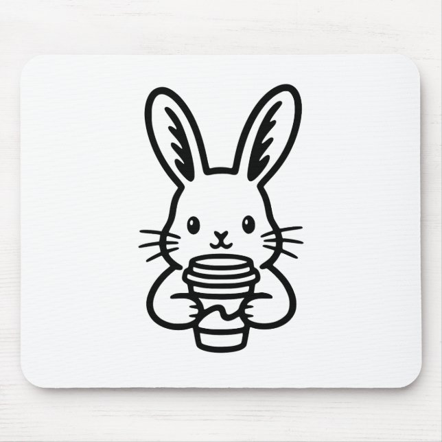 Peeking Bunny with Coffee Cup Mouse Mat (Front)