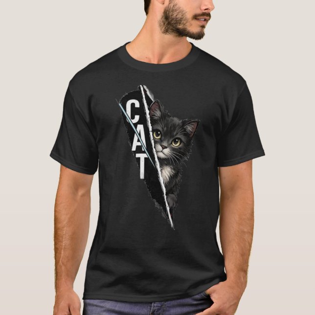 Peeking Cat Graphic Design – Modern Artistic Cat I T-Shirt (Front)